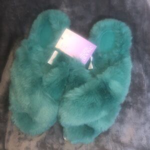 Stars Above Plush Teal Green Slippers